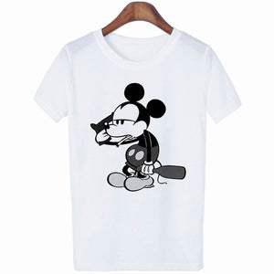 Mouse Cartoon Printing Harajuku T-shirt Women's Lion King Fashion Tshirt O-neck Short-sleeved shirt White Shirt  Clothing
