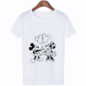 Mouse Cartoon Printing Harajuku T-shirt Women's Lion King Fashion Tshirt O-neck Short-sleeved shirt White Shirt Women's Clothing