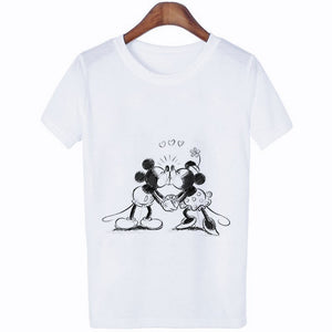 Mouse Cartoon Printing Harajuku T-shirt Women's Lion King Fashion Tshirt O-neck Short-sleeved shirt White Shirt Women's Clothing