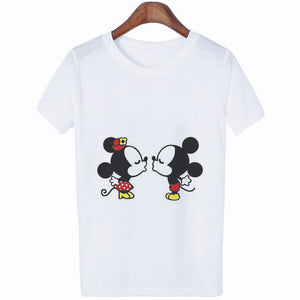 Mouse Cartoon Printing Harajuku T-shirt Women's Lion King Fashion Tshirt O-neck Short-sleeved shirt White Shirt Women's Clothing