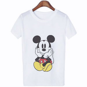 Mouse Cartoon Printing Harajuku T-shirt Women's Lion King Fashion Tshirt O-neck Short-sleeved shirt White Shirt Women's Clothing