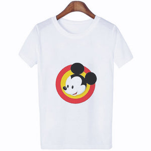 Mouse Cartoon Printing Harajuku T-shirt Women's Lion King Fashion Tshirt O-neck Short-sleeved shirt White Shirt Women's Clothing