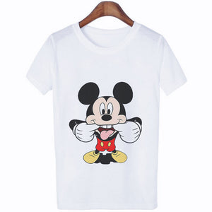 Mouse Cartoon Printing Harajuku T-shirt Women's Lion King Fashion Tshirt O-neck Short-sleeved shirt White Shirt Women's Clothing