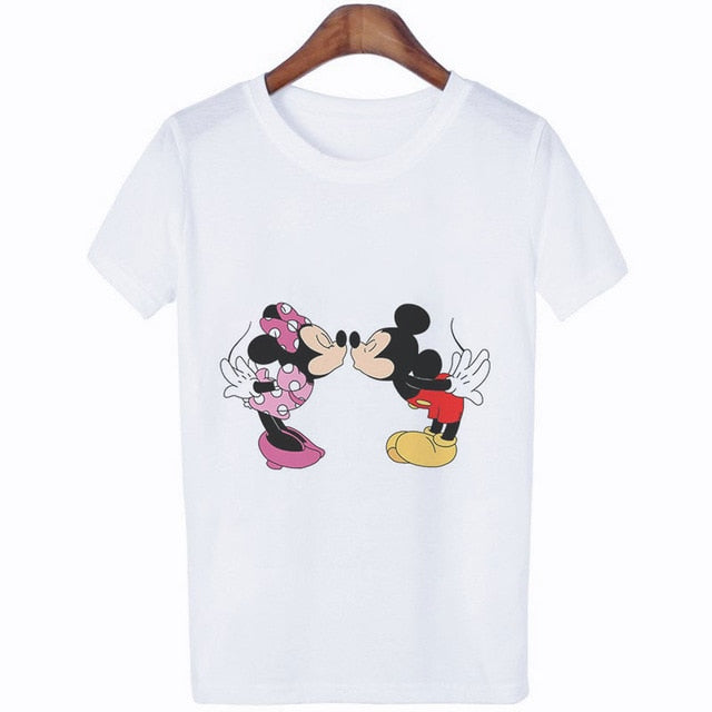 Mouse Cartoon Printing Harajuku T-shirt Women's Lion King Fashion Tshirt O-neck Short-sleeved shirt White Shirt Women's Clothing
